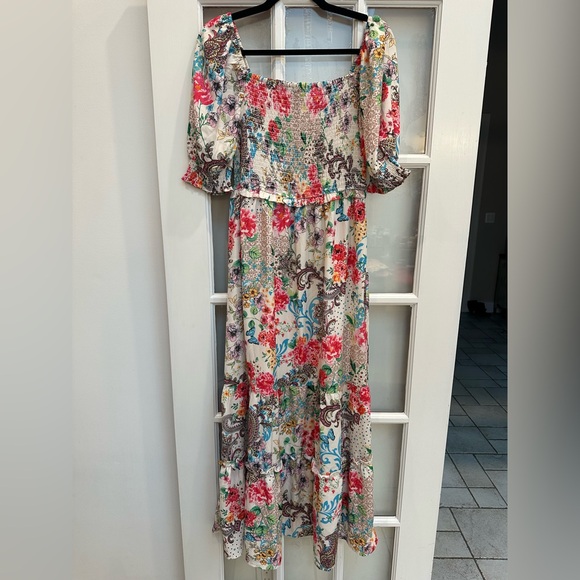 Betsey Johnson Butterfly Tiered Ruffle Floral Midi Dress Cottage Romantic Size M - Picture 1 of 13